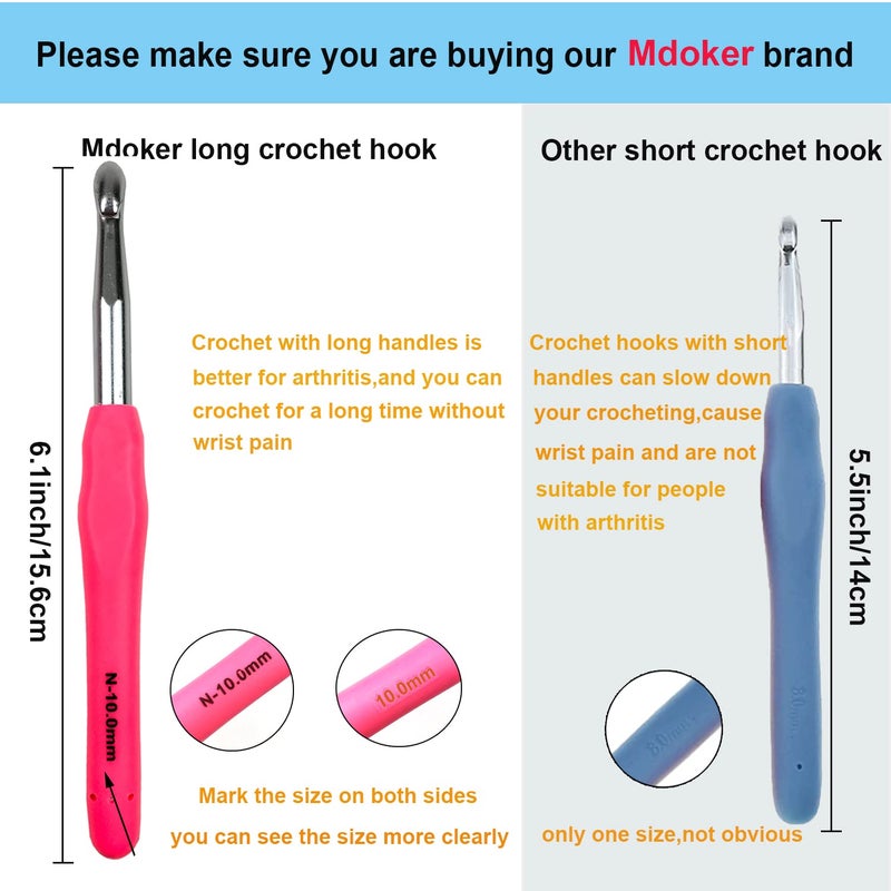 Mdoker خطافات كروشيه طويلة للغاية من Mdoker، مقاس كبير L/11 (8.0 مم) إبر كروشيه، مقابض مريحة ناعمة للحياكة اليدوية DIY، مثالية للأيدي المصابة بالتهاب المفاصل - Image 3